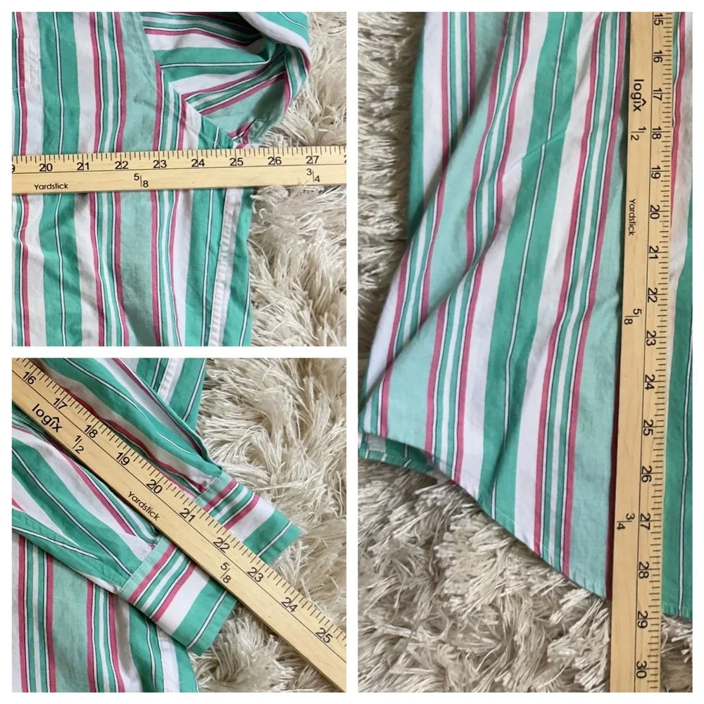 Vintage 90s Tommy Hilfiger Striped Button Down Shirt Mens L Green Pink Crest
